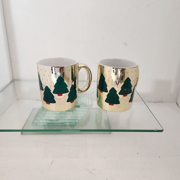 Set of 2 Vintage Metallic Christmas Mugs - Picture 3 of 5